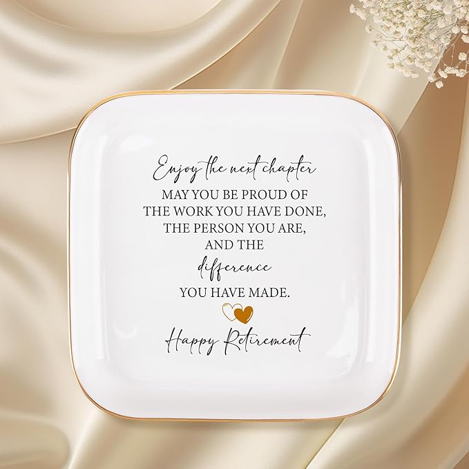 Retirement Gift for Woman Ceramic Jewelry Dish Tray - Farewell Going Away Goodbye Gifts for Coworkers Leaving - Retirement Gift Jewelry Dish for Women Friends Retired Teachers Nurses