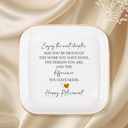 Retirement Gift for Woman Ceramic Jewelry Dish Tray - Farewell Going Away Goodbye Gifts for Coworkers Leaving - Retirement Gift Jewelry Dish for Women Friends Retired Teachers Nurses
