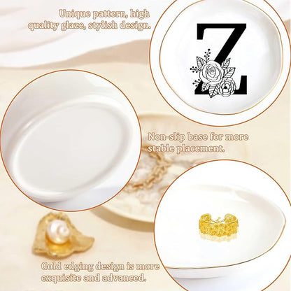 JoycuFF Initial Z Ceramic Jewelry Tray, Bridesmaid Bride Gifts, Mothers Day Christmas Anniversary Engagement Birthday Gifts for Women Couples, Trinket Dish for Rings Earrings Necklaces Bracelets Keys