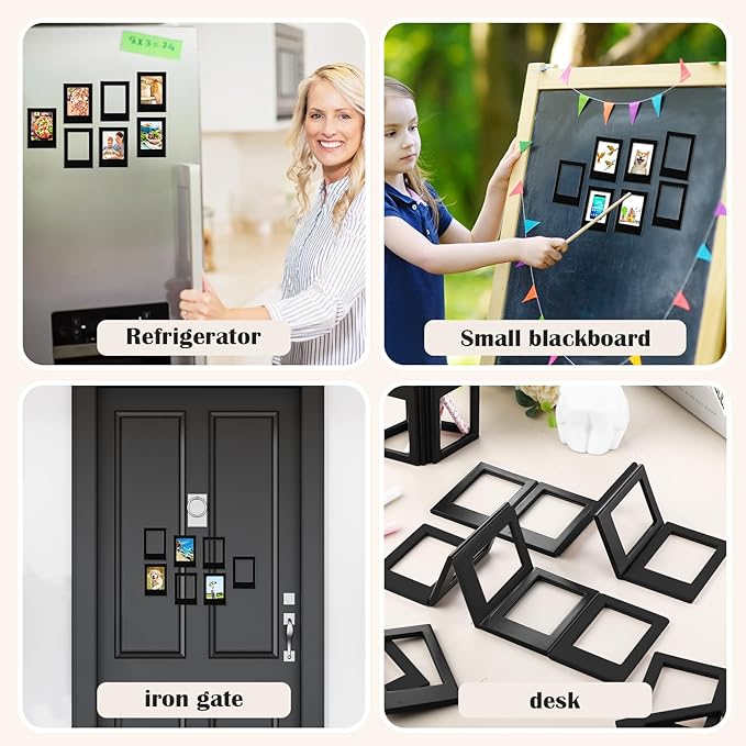 Epakh 20 Packs Magnetic Photo Picture Frame Cute Mini Table Photo Frame Holder 3 Inches Plastic Colorful Picture Display for Fridge Office (Black)