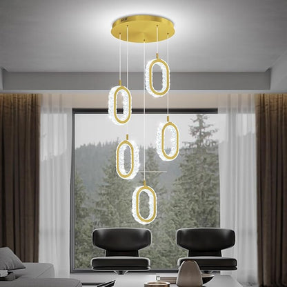 Dimmable 5-Light Oval Ring Chandelier for Dining Room, Gold Ring Pendant Light for Kitchen Island,Hallway, Entryway, Passway, Bedroom, Balcony Living Room