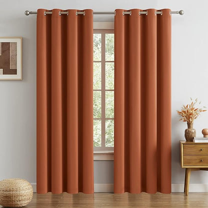 DUALIFE 96 Inch Curtains for Living Room Burnt Orange Rust Curtains for Bedroom Thermal Insulated Grommet Window Treatment Panels 52 x 96 Inch Length