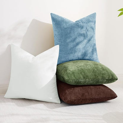decorUhome Chenille Brown Throw Pillow Covers 16x16 Inch Set of 2, Decorative Soft Couch Pillow Covers Solid Dyed Accent Velvet Farmhouse Neutral Square Pillow Cases for Sofa Bed Living Room