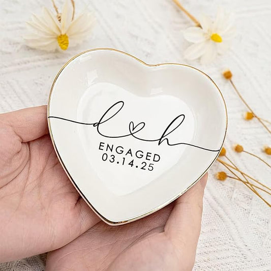 Custom Engagement Ring Holder Ring Dish, Custom Wedding Gifts for Couple, Bridal Shower Couple Jewelry Tray, Monogrammed Engagement Wedding Gifts for Bride 1