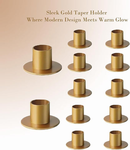 12 Pcs Brass Gold Taper Candle Holders Elegant Candlestick Set for Table Centerpieces, Festive Mantel Displays & Sophisticated Home Decor