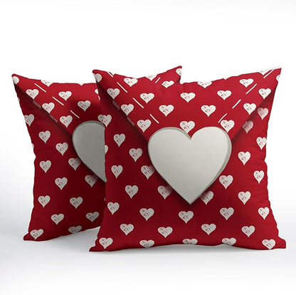 Valentines Day Pillow Covers 16x16 Set of 2 White Red Heart Throw Pillow Covers Love Pillowcase Linen Decoration Farmhouse Holiday Cozy Soft Cushion Case Couch for Indoor Outdoor Home Decor