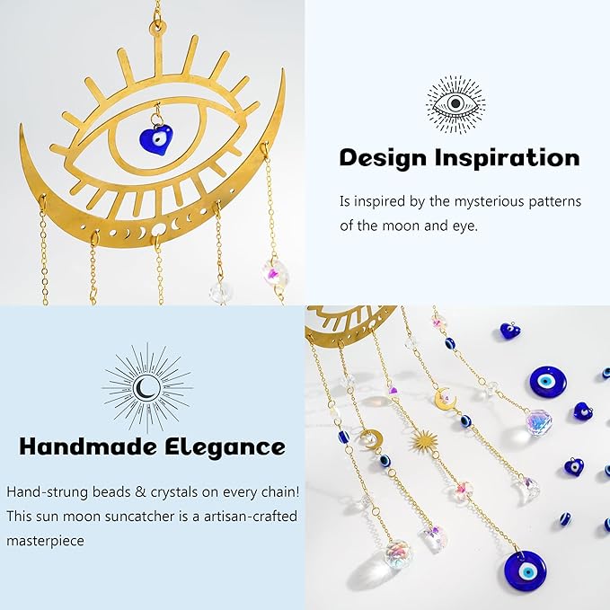 H&D HYALINE & DORA Crystal Suncatcher Evil Eye Sun Catchers for Windows Hanging Indoor Outdoor Home Decor Prism Rainbow Maker