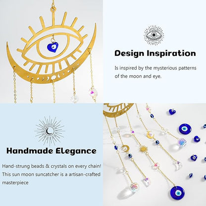 H&D HYALINE & DORA Crystal Suncatcher Evil Eye Sun Catchers for Windows Hanging Indoor Outdoor Home Decor Prism Rainbow Maker