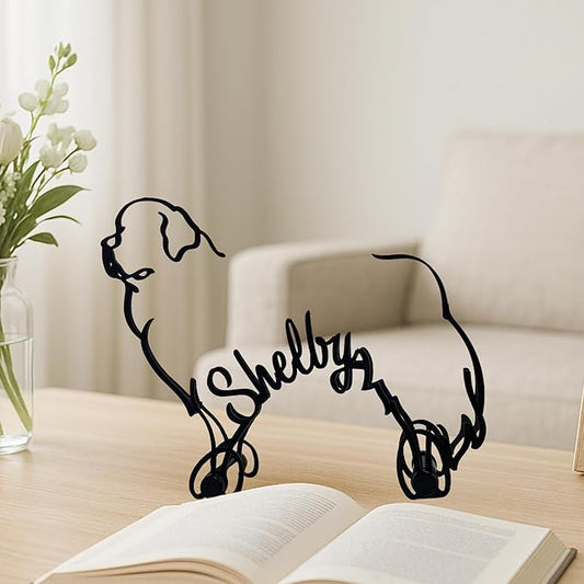 Personalized Newfoundland Dog Minimalist Sculpture, Custom Name Newfie Dogs Metal Desk Decor, Decorative Aesthetic Table Sign Gifts for Pet Lovers, Kids Room, Home Office Decoration