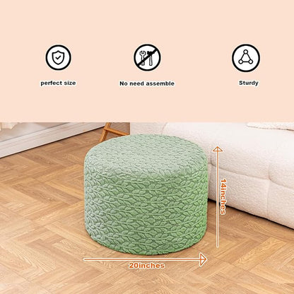 Round Pouf Ottoman Stuffed 20 x 20 x 14 Inches Boho Poof Foot Stool Home Decor Floor Pouffe Ottoman Foot Rest for Couch Sofa Bean Bag Chairs Living Room Bedroom (Sage Green)