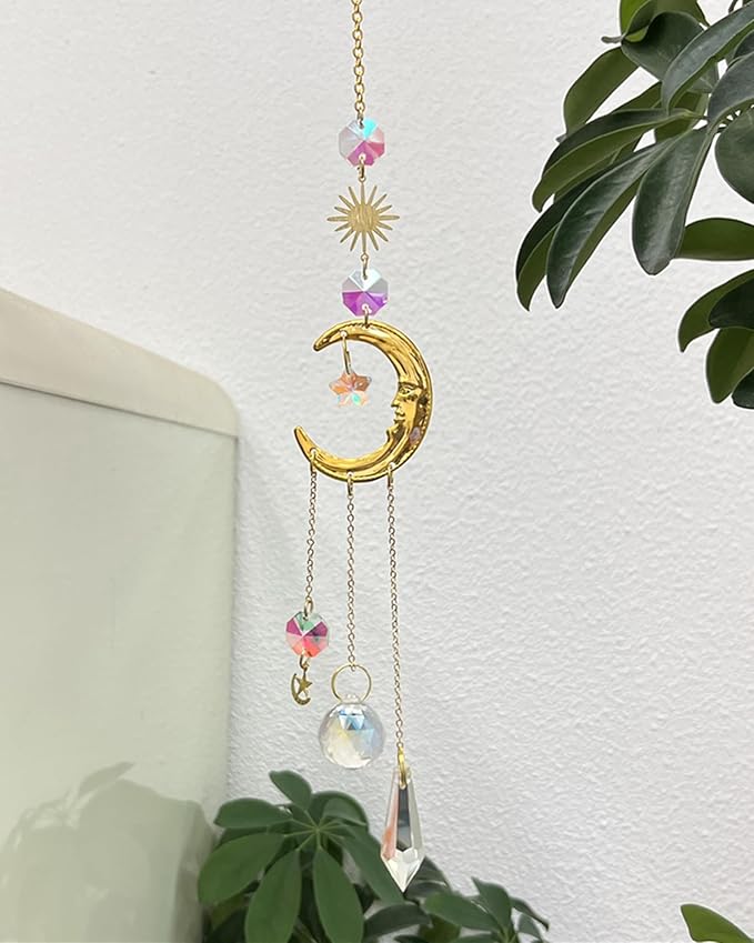 Suncatchers for Windows Hanging Moon Sun Light Catcher Indoor Decor Crystal Prism Sunlight Rainbow Maker