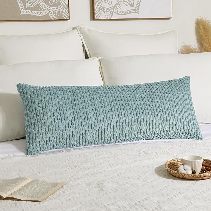 Kevin Textile 14x36 Inch Long Lumbar 1 Pack Boho Decorative Throw Pillow Cover Soft Striped Corduroy Rectangle Cushion Case Farmhouse Accent for Living Room Couch Sofa Bed, Dusty Green