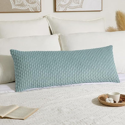 Kevin Textile 14x36 Inch Long Lumbar 1 Pack Boho Decorative Throw Pillow Cover Soft Striped Corduroy Rectangle Cushion Case Farmhouse Accent for Living Room Couch Sofa Bed, Dusty Green