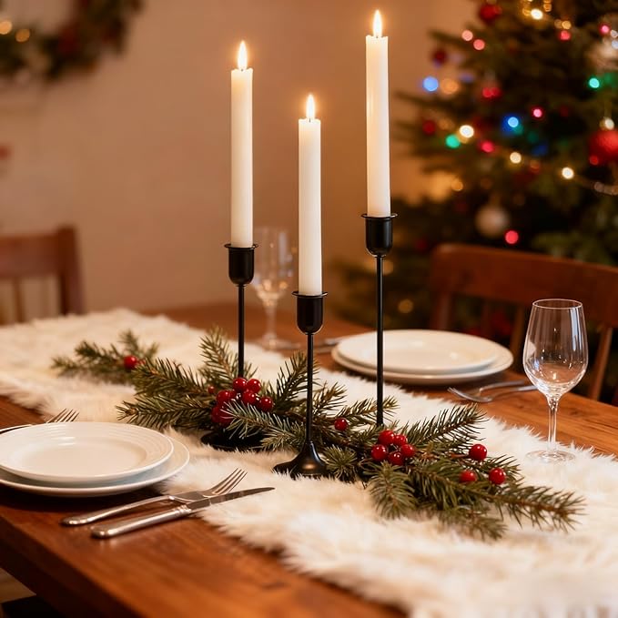 Black Tall Candle Candlestick Holder, 3PCS Taper Pillar Candle Sticks Stand Holders Decor, Centerpiece Dining Table Wedding Festive Fireplace Mantle Vintage Room Decorations, Housewarming Gift