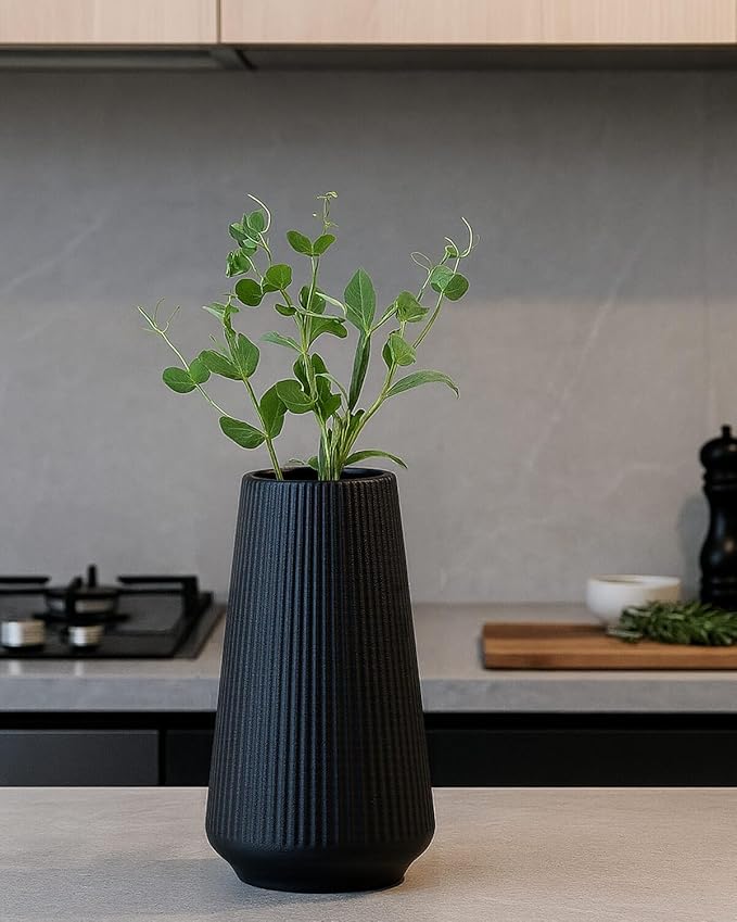 Matte Black Ceramic Vase – Frosted Elegant Flower Vase for Pampas Grass, Dried or Fresh Flowers, Modern Minimalist Farmhouse Home Decor for Living Room, Dining Table, Wedding Centerpiece