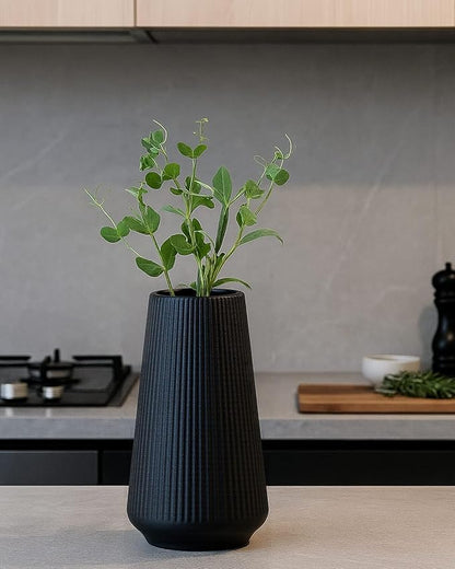 Matte Black Ceramic Vase – Frosted Elegant Flower Vase for Pampas Grass, Dried or Fresh Flowers, Modern Minimalist Farmhouse Home Decor for Living Room, Dining Table, Wedding Centerpiece