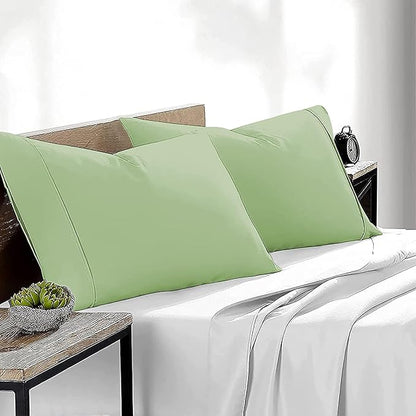 Upgrade Your Bedding Experience with The Made of 100% Cotton Pillow Cases 2 Pack Queen Pillowcases 20" x 30" Size fits Queen Pillows. Envelope Closure Sage