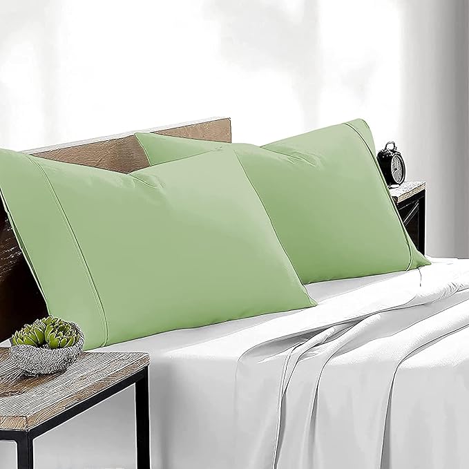 Upgrade Your Bedding Experience with The Made of 100% Cotton Pillow Cases 2 Pack Standard Pillowcases 20" x 26" Size fits Standard Pillows. Envelope Closure Sage