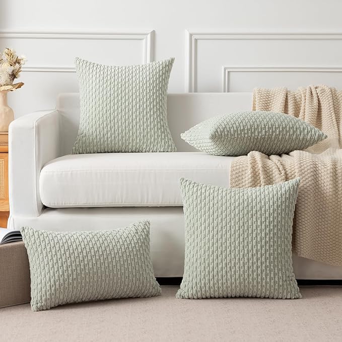 Kevin Textile 2 Packs Light Green 26x26 Pillow Covers Spring Euro Pillow Covers with Stripe Pattern Big Throw Pillow Covers for Couch Bedroom 66x66 cm