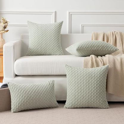 Kevin Textile 2 Packs Light Green 26x26 Pillow Covers Spring Euro Pillow Covers with Stripe Pattern Big Throw Pillow Covers for Couch Bedroom 66x66 cm