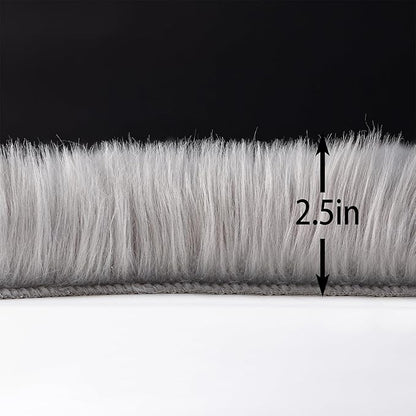 Faux Fur Rug Runner 2x6 ft Gery - Machine Washable Super Soft Plush Shaggy Fluffy Area Carpet,Sheepskin Rug Fuzzy Floor Mat for Bedroom, Sofa,Living Room, Bedside, Nursery & Kids Room