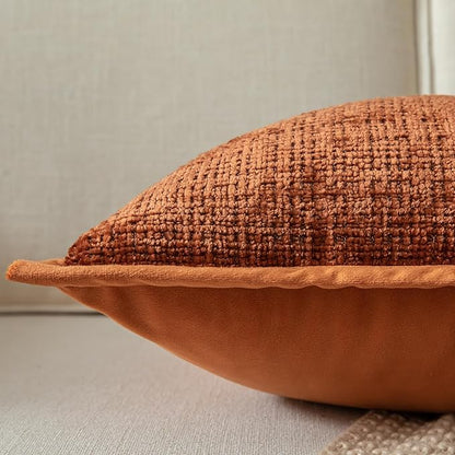 Yaertun Pack of 2 Chenille Textured Decorative Throw Pillow Covers Accent Solid Cushion Cover Soft Cozy Pillow Case with Velvet Back for Couch Sofa Bed Living Room 16x24 Inch Burnt Brick
