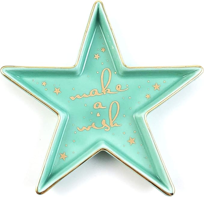 Stephanie Imports Star-Shaped Make a Wish Ceramic Trinket Plate and Decorative Jewelry Dish