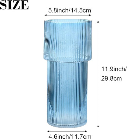 Large Glass Vase, 12 Inches Tall Vase for Flowers, Blue Flower Vases for Bouquet, Modern Blue Glass Vases for Living Room, Dining Table, Office, Entryway, Mantle, Shelf, Wedding Gifts