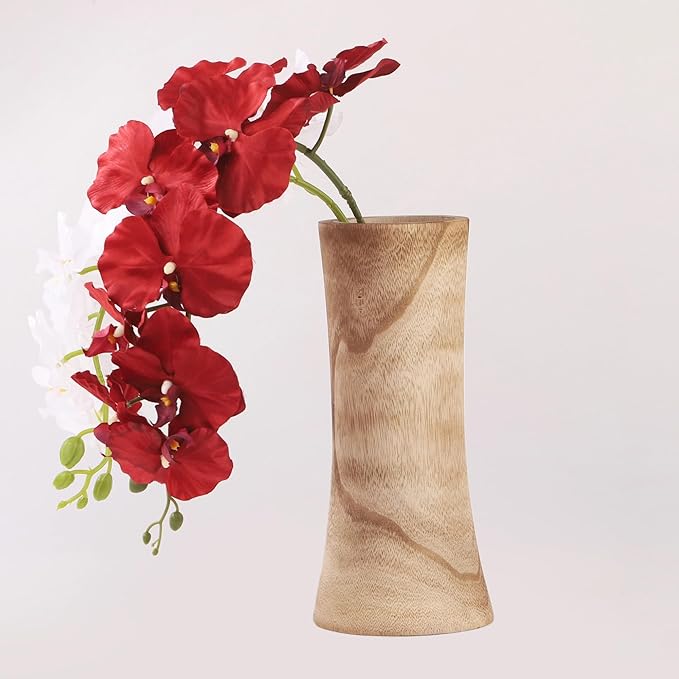 Handmade Eco-Friendly Wooden Vase Set - Natural Solid Paulownia Wood Vases for Home Decor, DIY Hand-Painted Design, Unbreakable Decorative Gift Set (7”, 10”, 12”) (Shaped Vase 5.3×11.6IN)