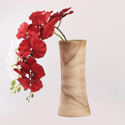 Handmade Eco-Friendly Wooden Vase Set - Natural Solid Paulownia Wood Vases for Home Decor, DIY Hand-Painted Design, Unbreakable Decorative Gift Set (7”, 10”, 12”) (Shaped Vase 5.3×11.6IN)