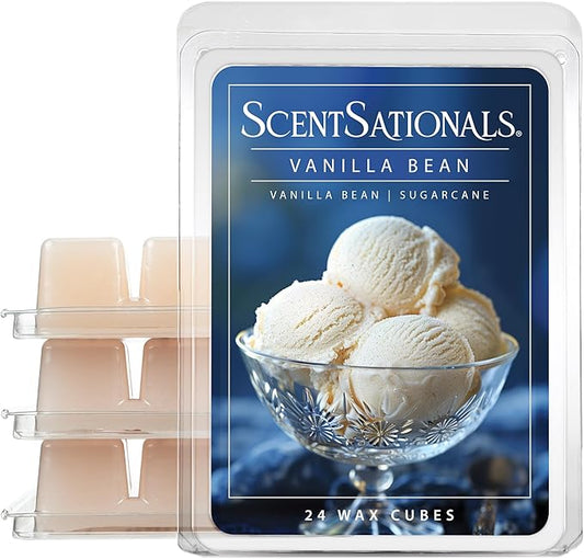 Scentsationals Wax Melts, Wax Cubes Strong Scent - Vanilla Bean - Long Lasting Scented Wax Melts for Warmer, 10oz (24-Cubes)