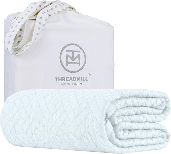 Threadmill Luxury Cotton Blankets for King Size Bed | All-Season Cozy 100% Cotton Blanket | Criss Cross Jacquard Soft Lightweight Coverlet, fits California King Size Bed, 104x92 | Light Blue