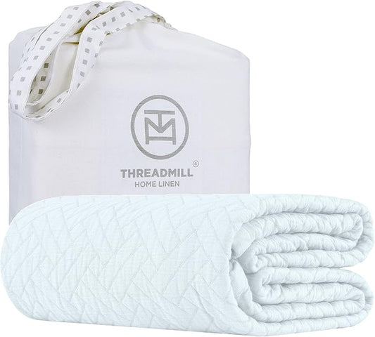 Threadmill Luxury Cotton Blankets for Queen Size Bed |All-Season 100% Cotton Queen Size Blanket | Criss Cross Jacquard Cozy Lightweight, Soft Breathable Coverlet fits Full Size Bed, 90x92 | Light Blue