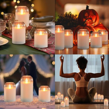 Rechargeable Jar Flameless Candle, Flashing LED Pillar Real Wax Candle with Remote Control and Timer, White Pumpkin Glass Electronic Candles for Room Decoration, 1 Set of 3