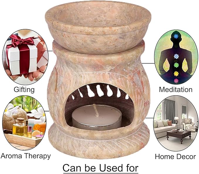 Thanksgiving Day Gifts Hand Carved Soapstone Essential Oil Burner Diffuser with Tea Light Holder Aromatherapy | Aroma Diffuser for Spa, Yoga, Meditation (Elephant)
