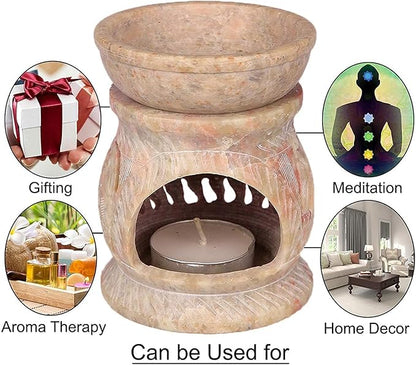 Thanksgiving Day Gifts Hand Carved Soapstone Essential Oil Burner Diffuser with Tea Light Holder Aromatherapy | Aroma Diffuser for Spa, Yoga, Meditation (Elephant)