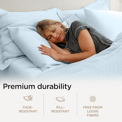 Threadmill Supima Cotton Queen Sheet Set, 1200 Thread Count for Queen Mattresses, 4 Piece American Luxury Bed Sheets, Sateen Hotel Quality Sheets with Elasticized Deep Pocket, Light Blue