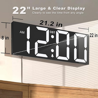 JALL 22'' Large Digital Wall Clock, Big LED Number Dispaly, DST, Night Light for Classroom, Living Room, Bedroom, Mounted, Birthday Xmas Gift for Senior, Mem Womem Mom Dad, White