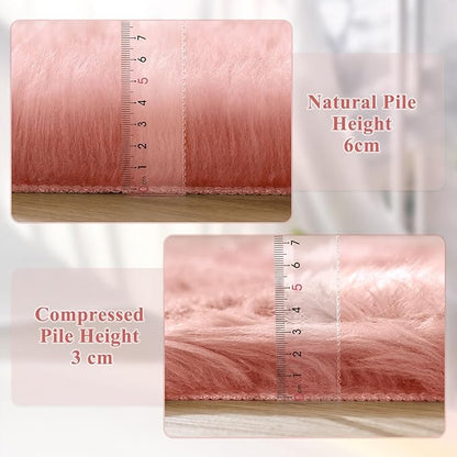 Pink Faux Sheepskin Fluffy Fur Rugs for Bedroom Machine Washable Fuzzy Area Rugs for Living Room Runner Rugs for Hallway 2x6
