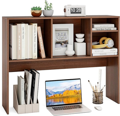 GOFLAME 4 Cubes Desktop Bookshelf, 37” Tabletop Wood Desk Shelf for Computer Monitor, Modern Countertop Desk Display Hutch Storage Organizer Shelf for Home Office, Dorm, Study (Walnut)