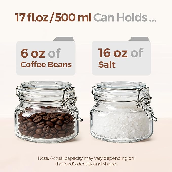 ComSaf 6 Pack 17 oz Glass Jars with Lid, Food Grade Glass Food Storage Containers with Labels Square Glass Food Storage Jars with Airtight lids, Air tight Jars for Pantry Storage & Pickling