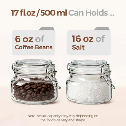 ComSaf 6 Pack 17 oz Glass Jars with Lid, Food Grade Glass Food Storage Containers with Labels Square Glass Food Storage Jars with Airtight lids, Air tight Jars for Pantry Storage & Pickling