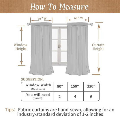 LAMIT 100% Blackout Linen Curtains 84 Inches Long, Linen Textured Living Room Farmhouse Curtains Full Room Darkening Back Tab and Rod Pocket Panels with White Liner, 2 Panels, Light Grey, 60 x 84 Inch