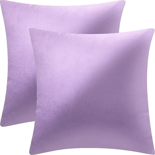 2 Pack 18x18 Pillow Cover Velvet Pillow Covers, Square Throw Pillow Covers for Living Room Decorations Throw Pillow Case, Throw Pillow Cover Cushion Cover for Sofa Bedroom Car, Lavender Velvet