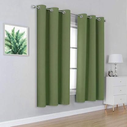 DUALIFE Sage Green Solid Curtains for Bedroom Short Small Window Treatment Blackout Thermal Insulated Curtain Panels 38 by 54 Inch Length with Grommet Set of 2 Panels