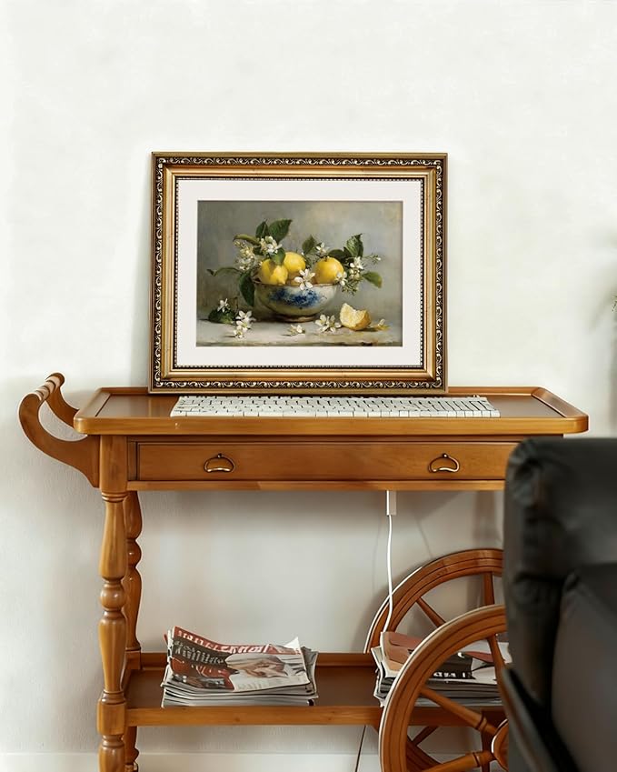 InSimSea Gold Framed Canvas Wall Art Room Decor Lemon Still Life Prints Art Vintage Kitchen Decor Rustic Farmhouse Artwork Picture for Dinning Living Room Bedroom