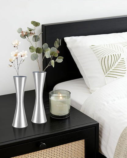 Vixdonos 6.7 inch Brass-Toned Metal Vase Small Flower Vase Set of 2 Modern Decorative Vase for Home Decor, Wedding or Gift(Silver)