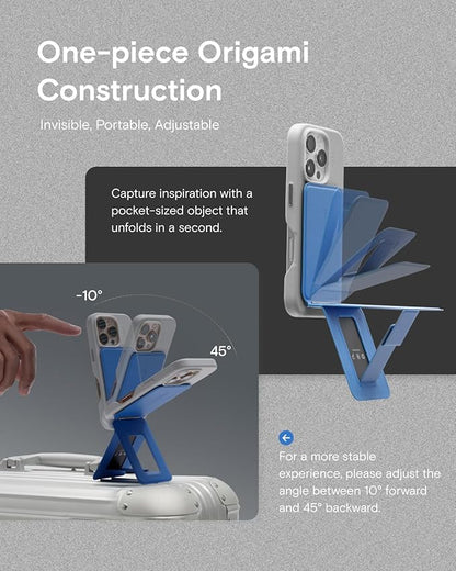 MOFT Phone Tripod Stand Selfie Stick for iPhone, Multi-Angles iPhone Stand, Lightweight & Portable Phone Holder, Strong Magnets, MOVAS Vegan Leather, Travel Essentials, Sapphire (Without Card Slot)