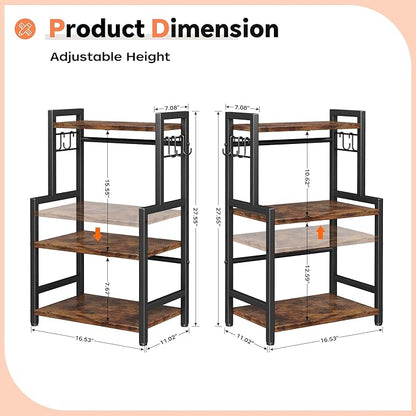 Kitchen Countertop Organizer,3 Tier Large Spice Rack Organizer with Adjustable Shelf and 5 Hooks,Wooden Counter Organizer,Space Saving Countertop Shelf Microwave Stand for Kitchen,Bathroom,Coffee Bar