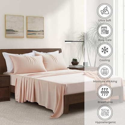 Luxury Bamboo Market | King Size Bed Sheet Set | 100% Viscose Made from Bamboo | Organically Grown | Ultra Soft | Cooling Sheets for Hot Sleepers | 17" Deep Pocket [Vintage Pink]